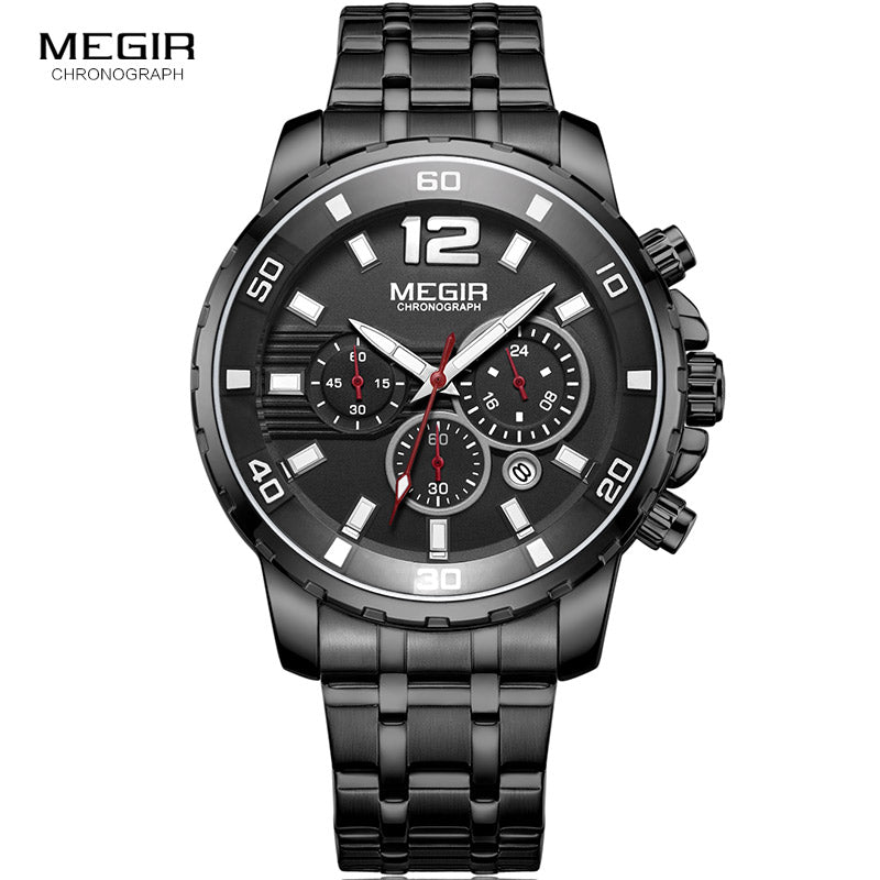 Megir Men's Gold Stainless Steel Quartz Watches Business Chronograph Analgue Wristwatch for Man Waterproof Luminous 2068GGD-2N3