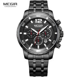 Megir Men's Gold Stainless Steel Quartz Watches Business Chronograph Analgue Wristwatch for Man Waterproof Luminous 2068GGD-2N3
