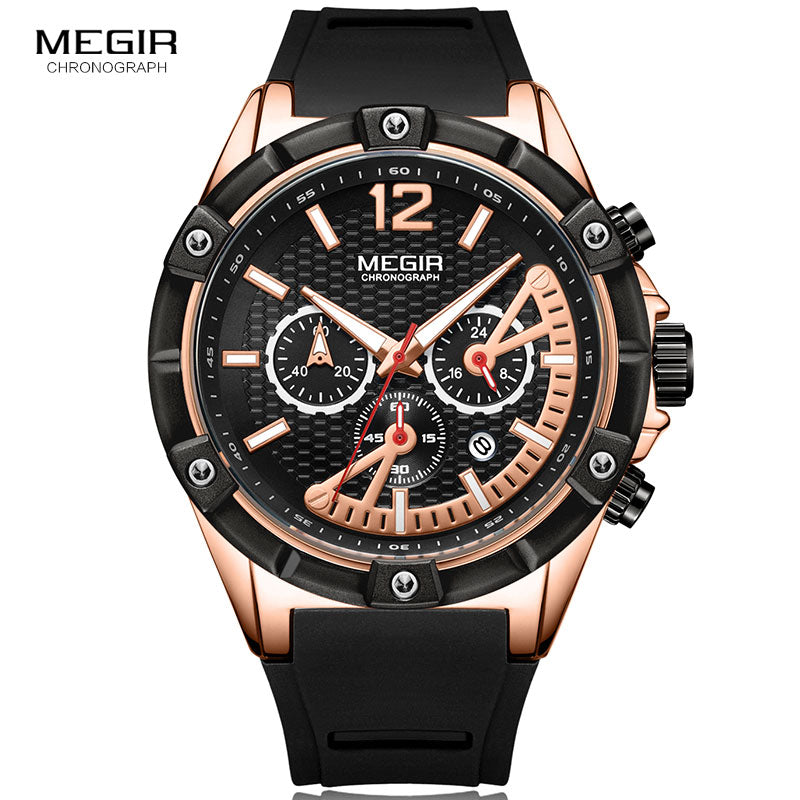 MEGIR Men's Sports Chronograph Quartz Wrist Watches Army Silicone Waterproof Stopwatch Relojios Masculinos Man ClockMN2083-2N0