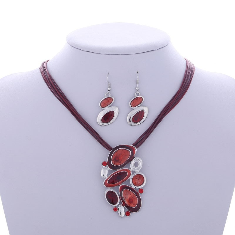 ZOSHI Fashion African Jewelry Set 2019 Leather Chain Enamel Gem Jewelry Sets for Party Bridal Jewelry Sets Summer Jewelry