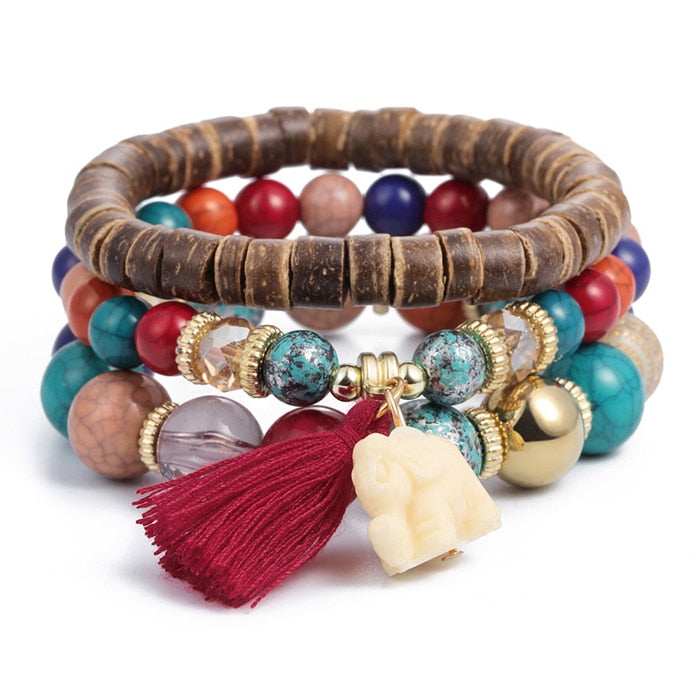 Natural Stone Beads Bracelets For Women Wing Tassel Charm Bracelets & Bangles Set Boho Vintage Jewelry pulseras mujer moda 2019