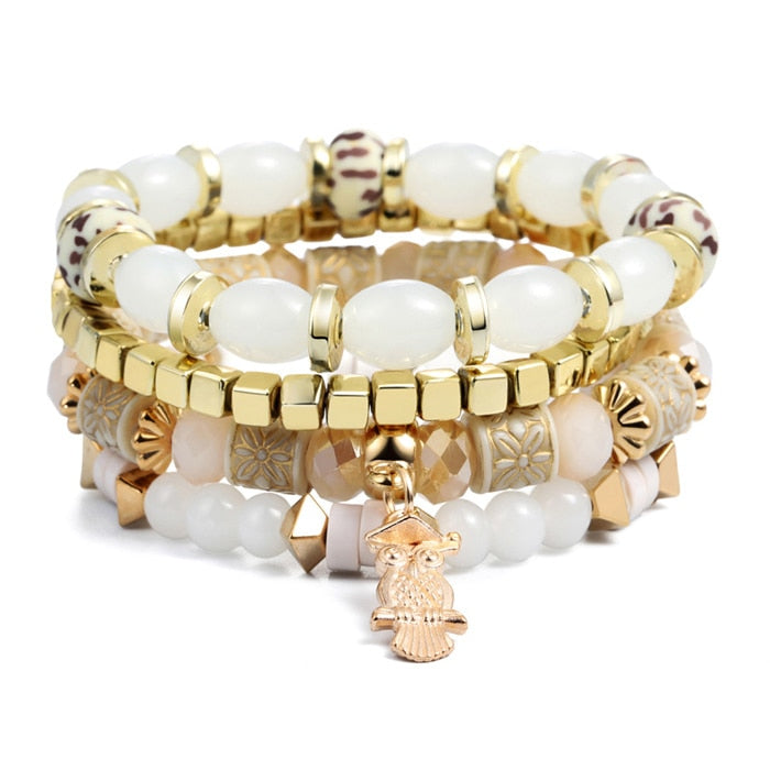 Natural Stone Beads Bracelets For Women Wing Tassel Charm Bracelets & Bangles Set Boho Vintage Jewelry pulseras mujer moda 2019
