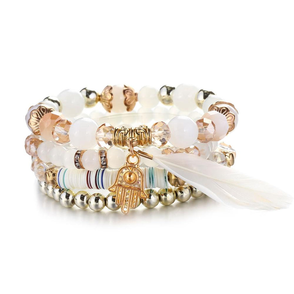 Natural Stone Beads Bracelets For Women Wing Tassel Charm Bracelets & Bangles Set Boho Vintage Jewelry pulseras mujer moda 2019