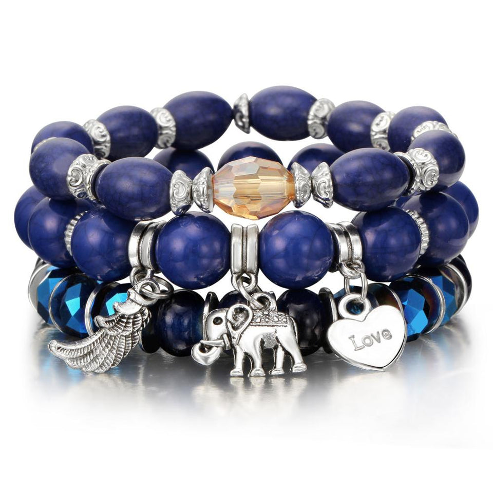 Natural Stone Beads Bracelets For Women Wing Tassel Charm Bracelets & Bangles Set Boho Vintage Jewelry pulseras mujer moda 2019