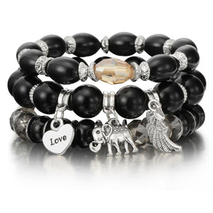 Natural Stone Beads Bracelets For Women Wing Tassel Charm Bracelets & Bangles Set Boho Vintage Jewelry pulseras mujer moda 2019