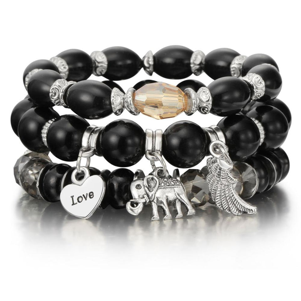 Natural Stone Beads Bracelets For Women Wing Tassel Charm Bracelets & Bangles Set Boho Vintage Jewelry pulseras mujer moda 2019