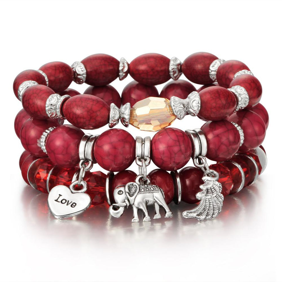 Natural Stone Beads Bracelets For Women Wing Tassel Charm Bracelets & Bangles Set Boho Vintage Jewelry pulseras mujer moda 2019