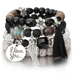 Natural Stone Beads Bracelets For Women Wing Tassel Charm Bracelets & Bangles Set Boho Vintage Jewelry pulseras mujer moda 2019