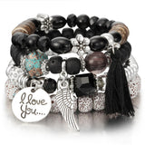 Natural Stone Beads Bracelets For Women Wing Tassel Charm Bracelets & Bangles Set Boho Vintage Jewelry pulseras mujer moda 2019