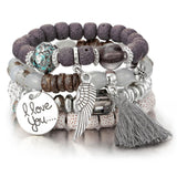 Natural Stone Beads Bracelets For Women Wing Tassel Charm Bracelets & Bangles Set Boho Vintage Jewelry pulseras mujer moda 2019