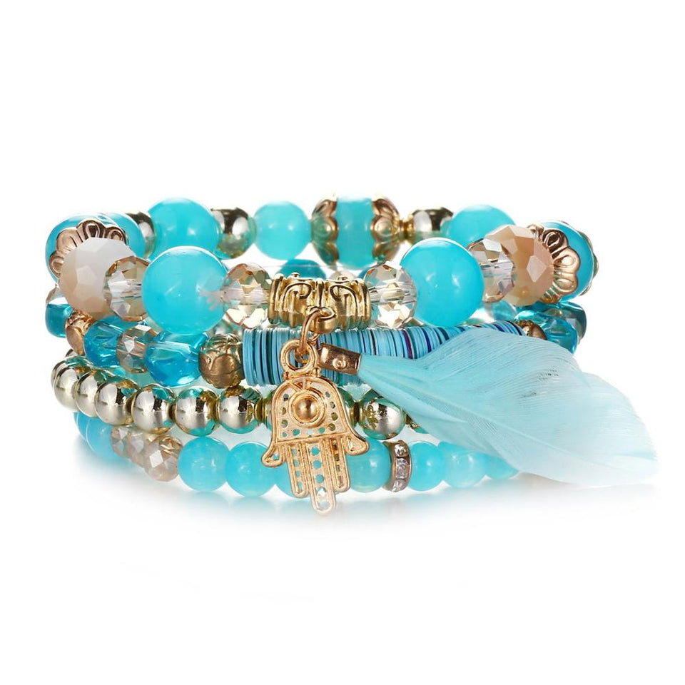 Natural Stone Beads Bracelets For Women Wing Tassel Charm Bracelets & Bangles Set Boho Vintage Jewelry pulseras mujer moda 2019