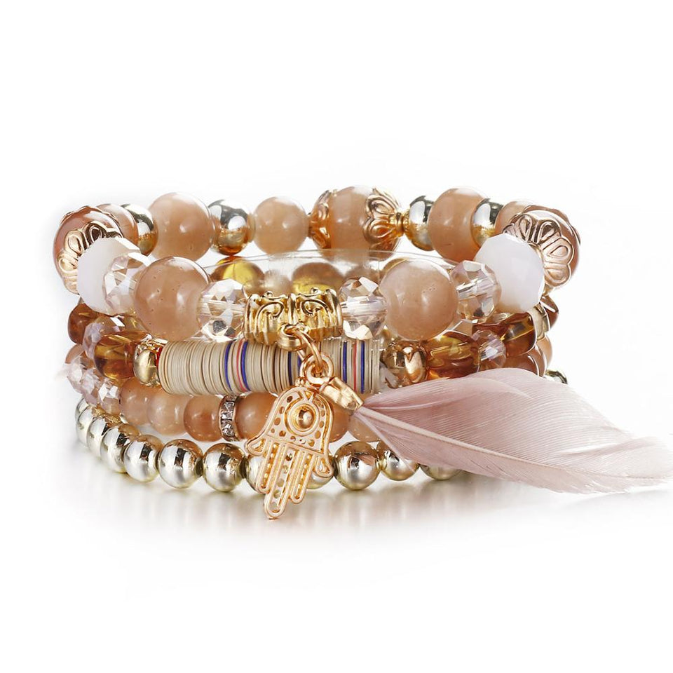 Natural Stone Beads Bracelets For Women Wing Tassel Charm Bracelets & Bangles Set Boho Vintage Jewelry pulseras mujer moda 2019