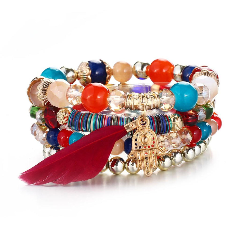 Natural Stone Beads Bracelets For Women Wing Tassel Charm Bracelets & Bangles Set Boho Vintage Jewelry pulseras mujer moda 2019