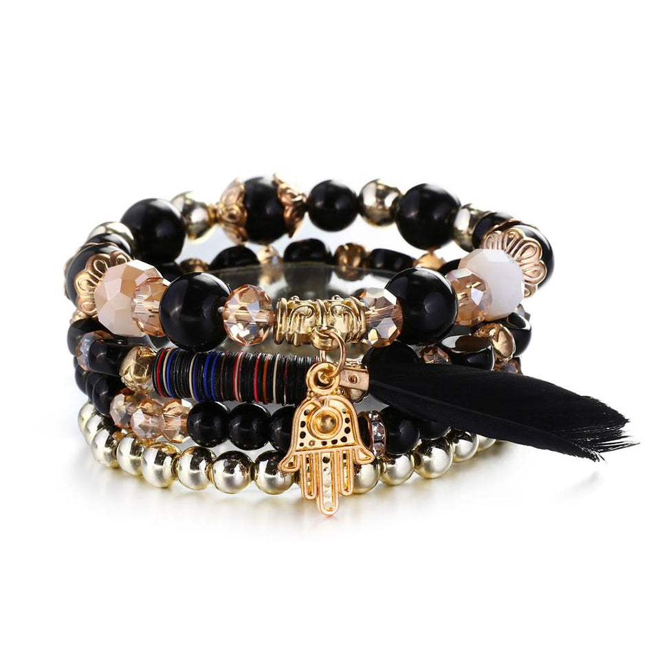 Natural Stone Beads Bracelets For Women Wing Tassel Charm Bracelets & Bangles Set Boho Vintage Jewelry pulseras mujer moda 2019
