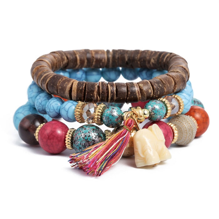 Natural Stone Beads Bracelets For Women Wing Tassel Charm Bracelets & Bangles Set Boho Vintage Jewelry pulseras mujer moda 2019