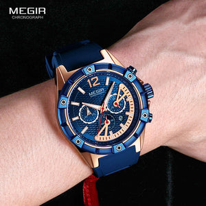 MEGIR Men's Sports Chronograph Quartz Wrist Watches Army Silicone Waterproof Stopwatch Relojios Masculinos Man ClockMN2083-2N0