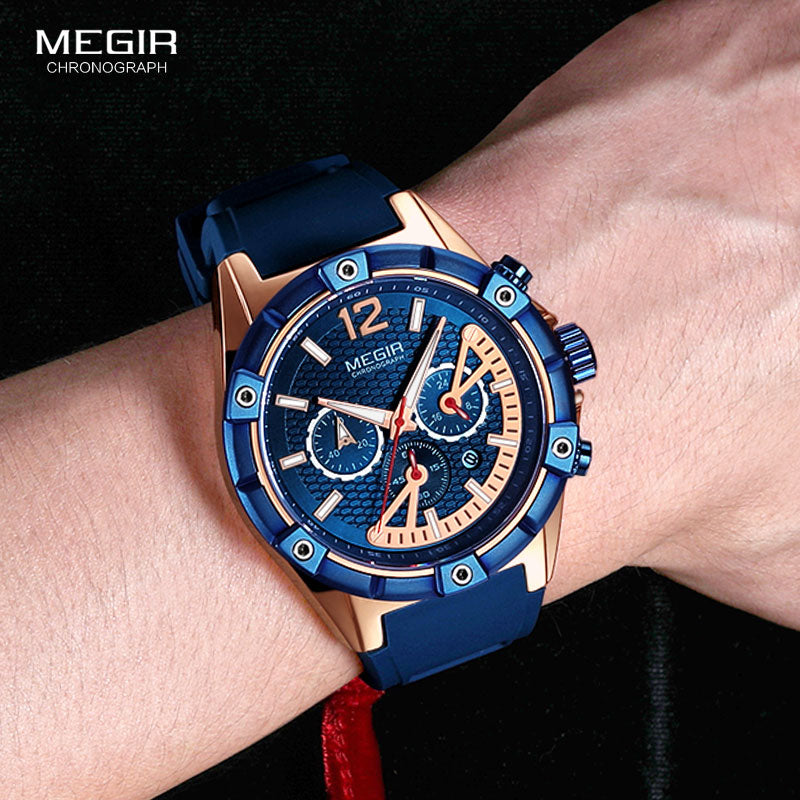 MEGIR Men's Sports Chronograph Quartz Wrist Watches Army Silicone Waterproof Stopwatch Relojios Masculinos Man ClockMN2083-2N0
