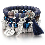 Natural Stone Beads Bracelets For Women Wing Tassel Charm Bracelets & Bangles Set Boho Vintage Jewelry pulseras mujer moda 2019