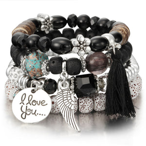Natural Stone Beads Bracelets For Women Wing Tassel Charm Bracelets & Bangles Set Boho Vintage Jewelry pulseras mujer moda 2019