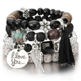 Natural Stone Beads Bracelets For Women Wing Tassel Charm Bracelets & Bangles Set Boho Vintage Jewelry pulseras mujer moda 2019