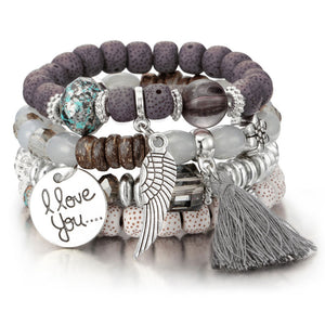 Natural Stone Beads Bracelets For Women Wing Tassel Charm Bracelets & Bangles Set Boho Vintage Jewelry pulseras mujer moda 2019